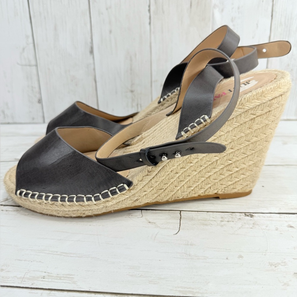 Y2K Trending Just Fab Open Espadrille Wedge Platform Strappy Black Size 11 Shoes